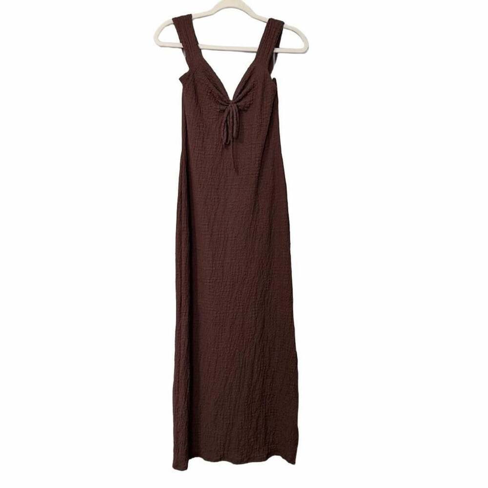 NWT Brown Sleeveless Cinch-Front Textured Midi Dress size XL